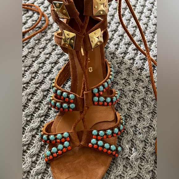 Elina Linardaki Handcrafted in Greece Beaded Gladiator Sandals with Heels - Picture 2 of 5